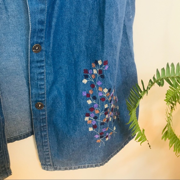 vtg vsco 90’s Floral Embroidered Denim Popover - Picture 3 of 4
